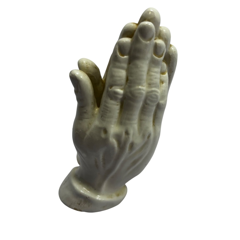 Vtg Ceramic Praying Hands Figurine Cream White Religious Devotional Decor 4in